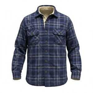 Flannel Shirt Jacket Freedom Foundry Size M Mens Blue Plaid Sherpa Lined 06/2018